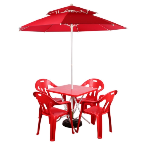 지오리빙 원터치 파라솔 사각 테이블 (팔걸이의자4개)_이미지