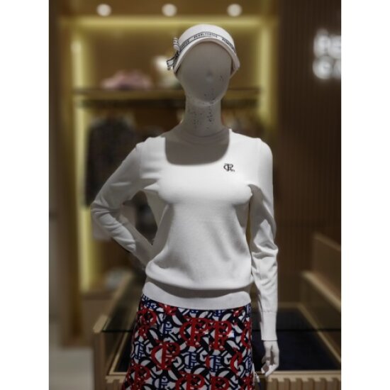 파리게이츠 소매 배색 포인트 라운드 풀오버 니트 521D1SR402_WH_이미지