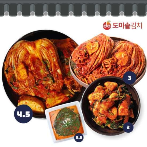 포기 4.5kg + 보쌈김치 3kg + 총각김치 2kg + 깻잎김치 0.5kg 10kg
