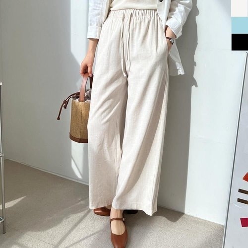 알티피아 여자 데일리 린넨 와이드 밴딩 팬츠 데이트룩 슬렉스 WEC874C_이미지