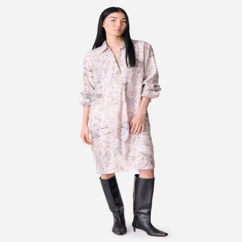 바네사브루노 멀티 지도패턴 실크혼방 긴팔 원피스 VIDR5E114MU