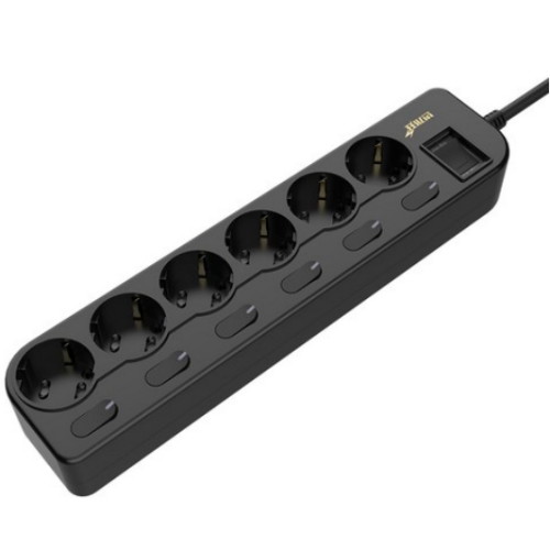 금호전기 번개표 6구 16A 메인 개별스위치 블랙 멀티탭 (5m)_이미지