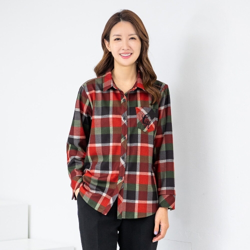 모슬린 엄마옷 겉기모 체크 긴팔 셔츠 5RTY12214 중년여성/50대/60대/70대/마담/빅사이즈/할머니옷/여자_이미지