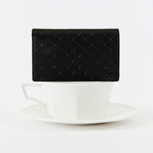 스테디셀러 블랙 로고패턴 소가죽 명함지갑 WUHO5E300BK