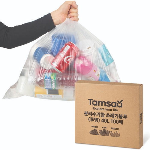 쿠팡 탐사 ㅤ분리수거함 쓰레기봉투 투명 40L 100매 (1개(100매))_이미지
