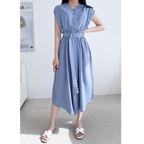 샤링 여성 여름 원피스 민소매 롱 치마 여성 원피스_WEC6F43_이미지