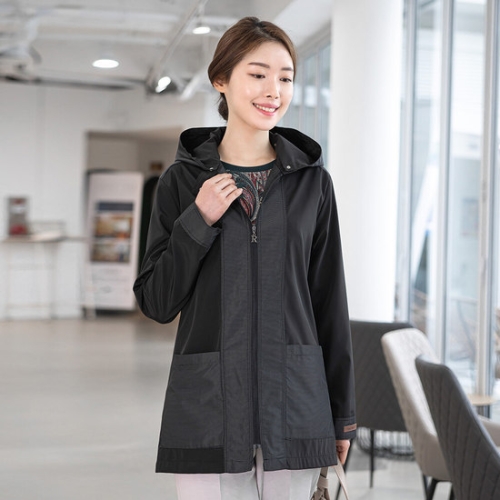 모슬린 엄마옷 배색 면 후드 점퍼 YKF515643 중년여성/50대/60_이미지