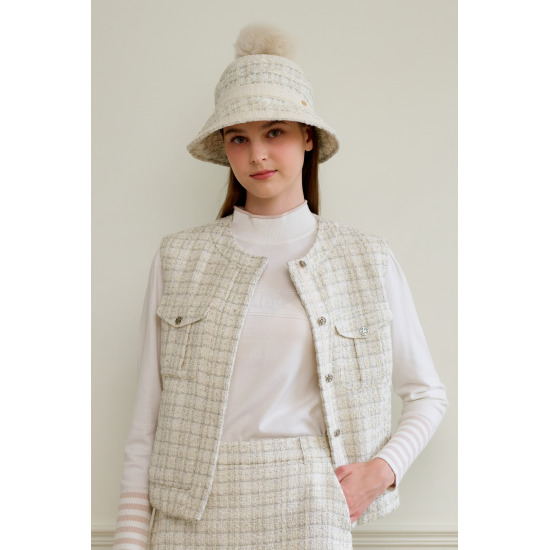 엘르골프 펄감이 있는 트위드 소재에 베스트 6J61402