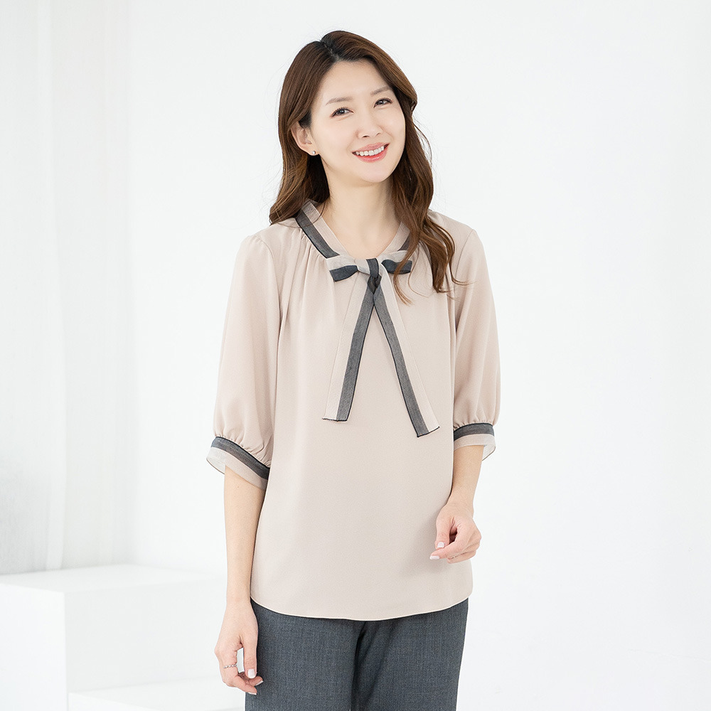 모슬린 엄마옷 엄마옷 블라우스 7부 리본 603HJK168 중년여성/50대/60대/70대/빅사이즈/할머니옷/마담_이미지