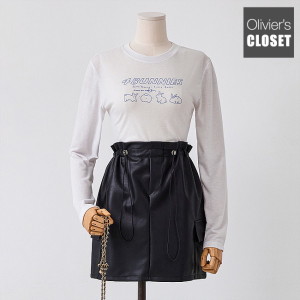 에이블에이치 올리비에스클로젯 데일리 영문 나염 긴팔 크롭 티셔츠 O2308TS221C