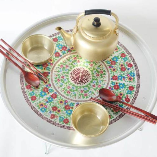 삼보 양은 레트로 접이식 밥상 별왕대 (66x66cm)_이미지