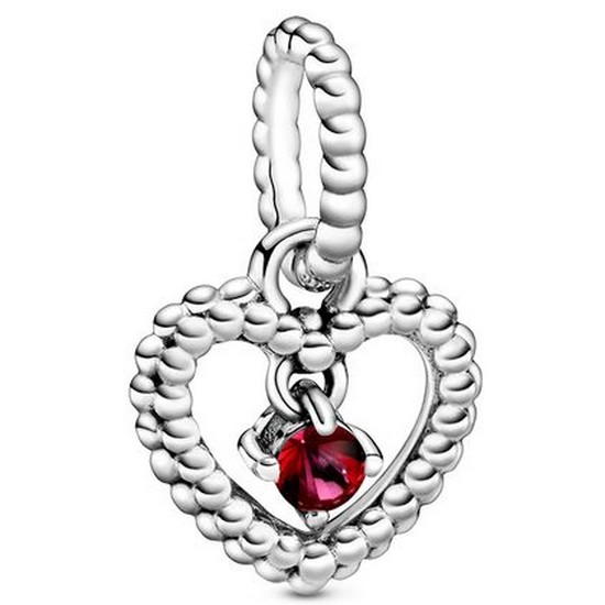 판도라 7월 탄생석 블레이징 레드 하트 실버 댕글 참 798854C02_이미지