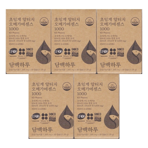 알피바이오 담백하루 초임계 알티지 오메가3 에센스 1000 1255mg 30캡슐 (5개)