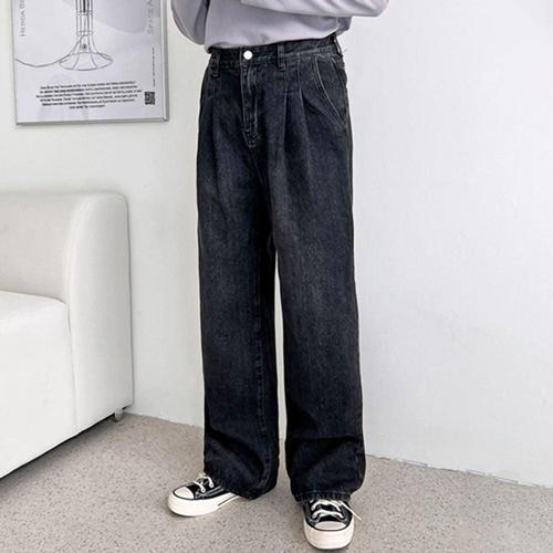 남성 투턱 와이드 청바지 1P 흑청 데일리 데님팬츠 WE6CBE6_이미지