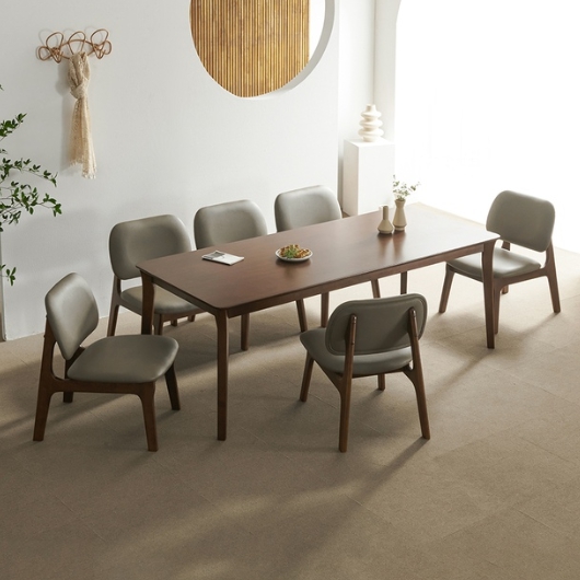 라로퍼니처 레스트 고무나무 원목 낮은 패밀리 식탁 1900 (의자6개)_이미지