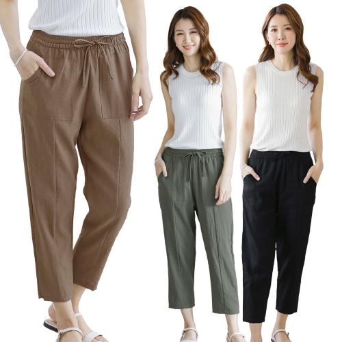 이브바바 여성 여름 인견 밴딩 세미배기 러프 트래블 팬츠 9부 바지 중년 엄마옷_이미지