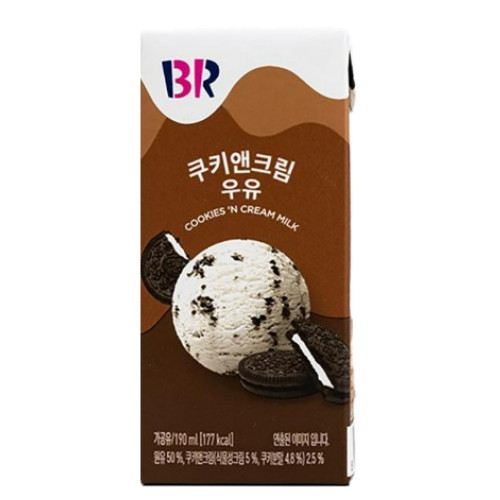 배스킨라빈스 쿠키앤크림 우유 190ml (멸균) (12개)_이미지