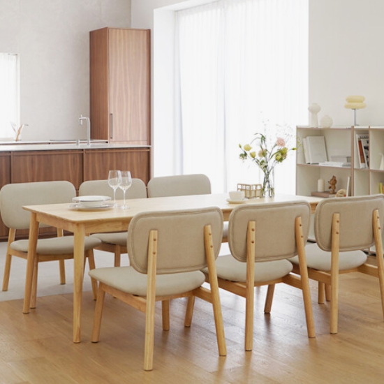 마루이 헤이즐 패밀리 리빙다이닝 원목 낮은 식탁 1800 (의자6개)_이미지