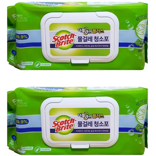 3M 스카치브라이트 물걸레 청소포 더블액션 플러스 대형 20매 (2개)