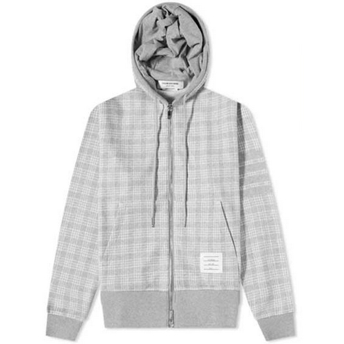 톰브라운 체크 자카드 사선바 후드 집업 MJT307A 07993 (055, 그레이)