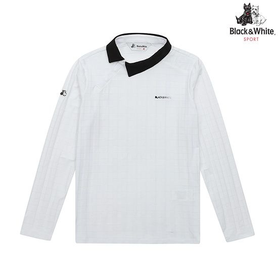 블랙앤화이트 언발 Y카라 긴팔 티셔츠 9302LZKC