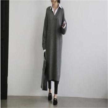 오노마 ONM F10871/하나쯤은 필수루즈핏 박시한 V넥롱니트원피스 S7986038