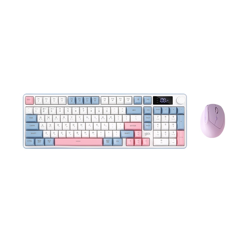 지클릭커 오피스프로 WMK560 LCD 사일런스M 무선 키보드 마우스 세트 98 (Sky Pink)_이미지