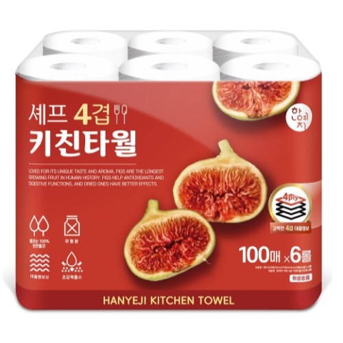 한예지 셰프 4겹 키친타월 100매 (6입) (4팩(24입))_이미지