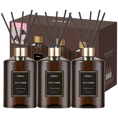 쿤달 퍼퓸 디퓨저 500ml 3p + 섬유스틱 15p 세트 베이비파우더향 1세트_이미지