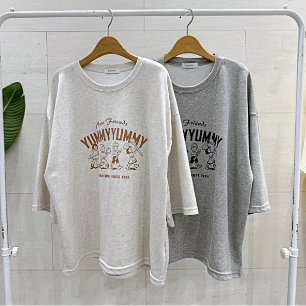 에잇컨셉 오트밀 야미야미 7부 반팔 티셔츠 C25I4FTS071BC0_이미지