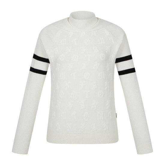 크리스패션 팬텀 골프웨어 NQC 221E3SR103_WH 여성 로고 자가드 모크넥 세일러카라 니트