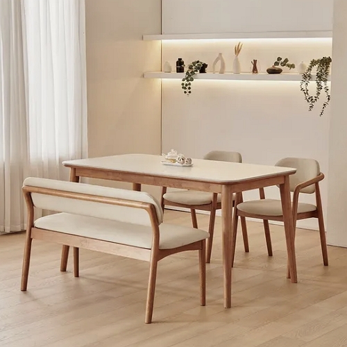동서가구 로라 세라믹 원목 식탁 1400 (의자2개+벤치1개)_이미지