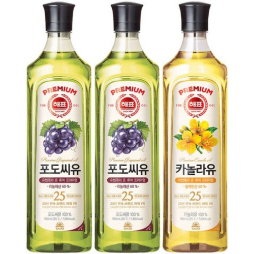 해표 포도씨유 900ml x 2개 + 카놀라유 900ml
