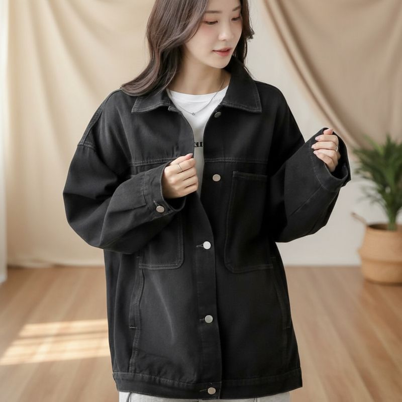 여자 개강룩 포켓 박시 아방핏 카라넥 하프 청자켓 WJK27803_중청/Free