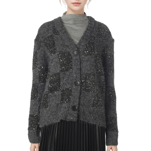 미쥬 르니앤맥코이 스팽글 루즈핏 브이넥 니트 가디건 ML11CD715FJY-1 Free 차콜그레이