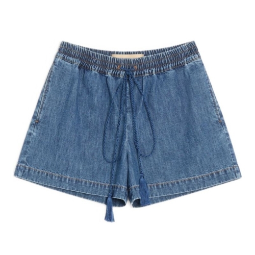  발렌티노 블루 드로우스트링 챔브레이 코튼 쇼츠 BDD550 9YA558