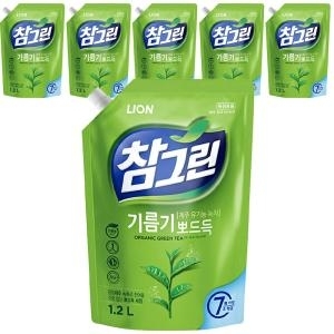 라이온코리아 참그린 기름기 뽀드득 레몬녹차 리필 1.2L (6개)
