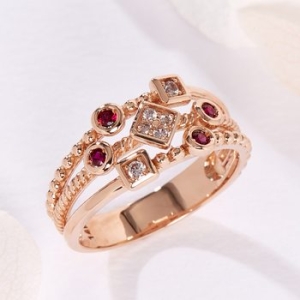 14K 다이아 사각 원형 큐빅 세줄 반지 SRS41618