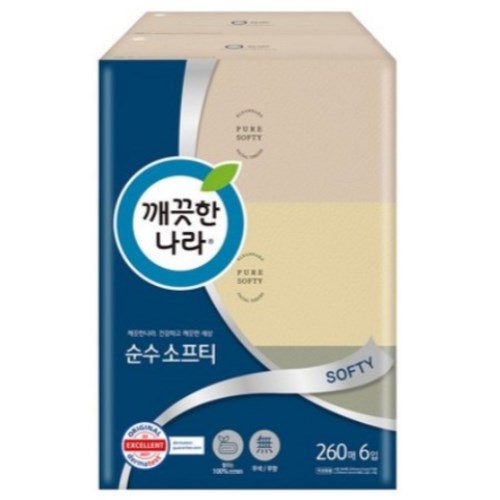 깨끗한나라 순수 소프티 미용티슈 260매 (6입)이미지입니다. 누르면 해당 게시물로 새창이동합니다.