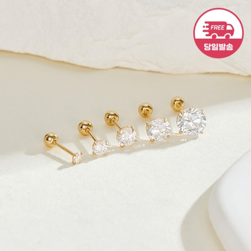 비앤비골드 14K 심플 샤이닝 큐빅 피어싱 한쪽 JAE40460