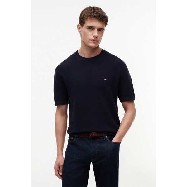 타미힐피거 남성 쿨 터치 스트럭처 풀오버 니트 반팔 라운드 스웨터 T12G1KPO290MT2DW5 195880