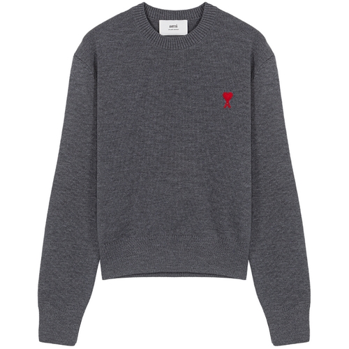 AMI 스몰 하트 로고 울 니트 FKS001 001 (551, 그레이)