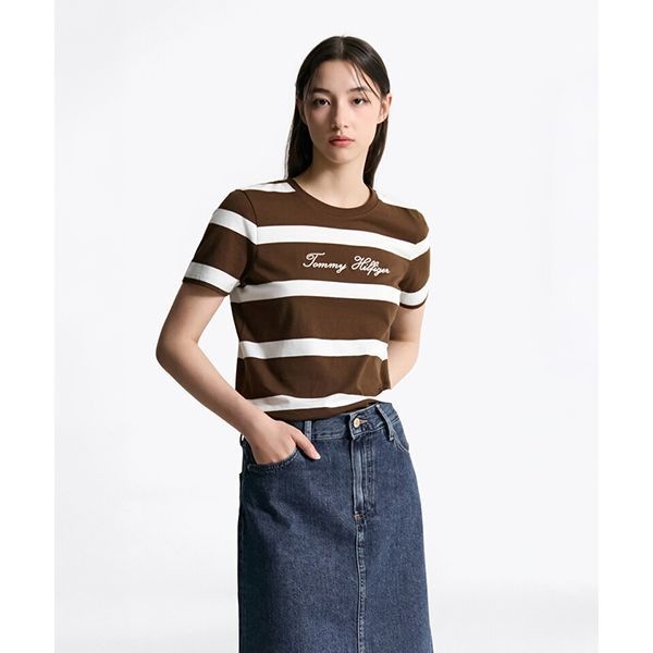 타미힐피거 ltgt Tommy Hilfiger 스크립트 스트라이프 티셔츠 T22F6TTO030WT104P T22F6TTO030WT10.._이미지