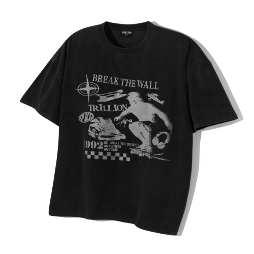 피그먼트 국내판 28일 배송 트릴리온 반팔티 스케이트보드 그래픽 반팔 티셔츠 블랙 1392751_이미지