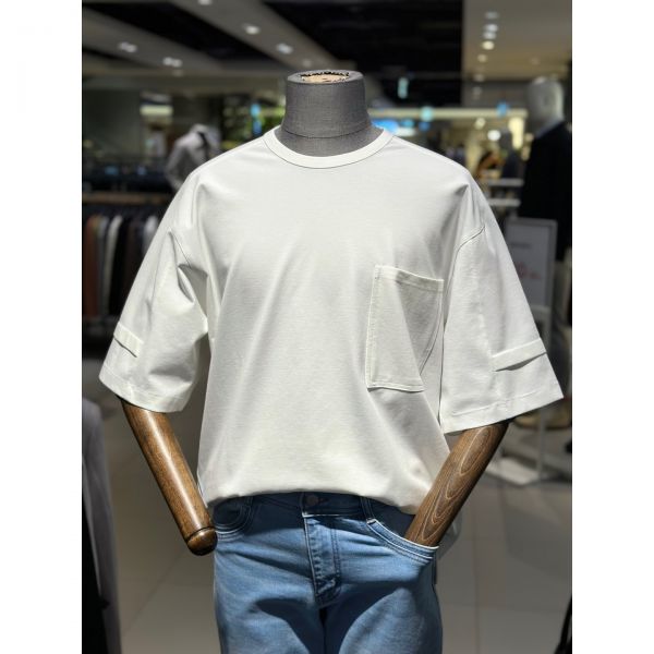리버클래시 화이트 오버핏 포켓포인트 반팔 티셔츠 LLM41590