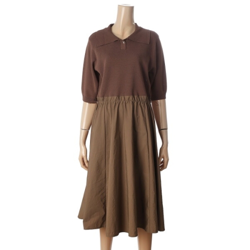 캐리스노트 우븐믹스 카라넥 니트 원피스 CN4MKO301