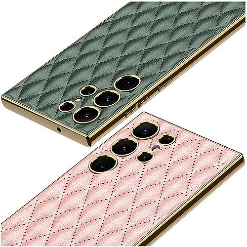 수나르 갤럭시S24 울트라 골드 프레임 럭셔리 퀄팅 가죽 케이스