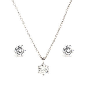 비앤비골드 14K 심플 프롱셋팅 4.75mm 큐빅 주얼리세트 (귀걸이+목걸이)_NPS30125_이미지