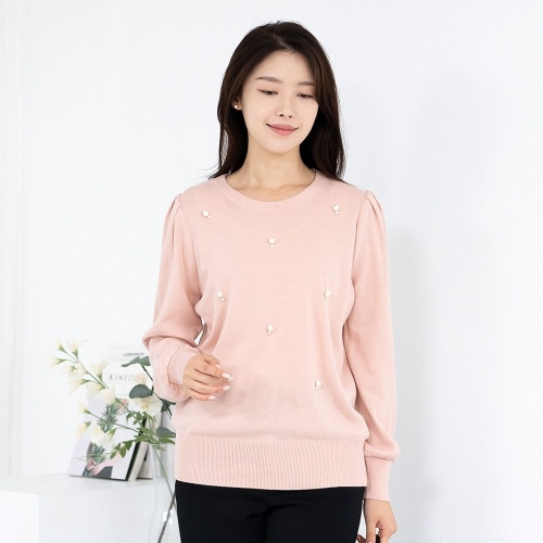 모슬린 엄마옷 라운드 진주 니트 긴팔티셔츠 TS515543 중년여성의류/50대/60대/마담/빅사이즈/할머니옷