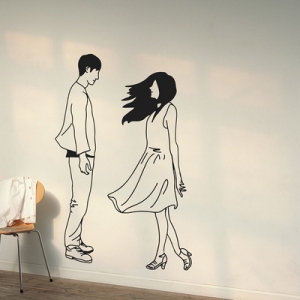 바라보는 연인 라인 일러스트 감성 인테리어 스티커_이미지